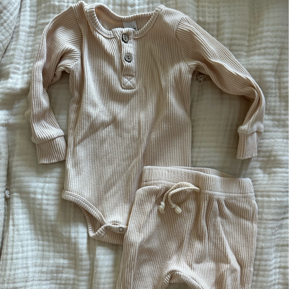 Little One Shop | Cream Ribbed Bodysuit Matching Set | 18-24 mo